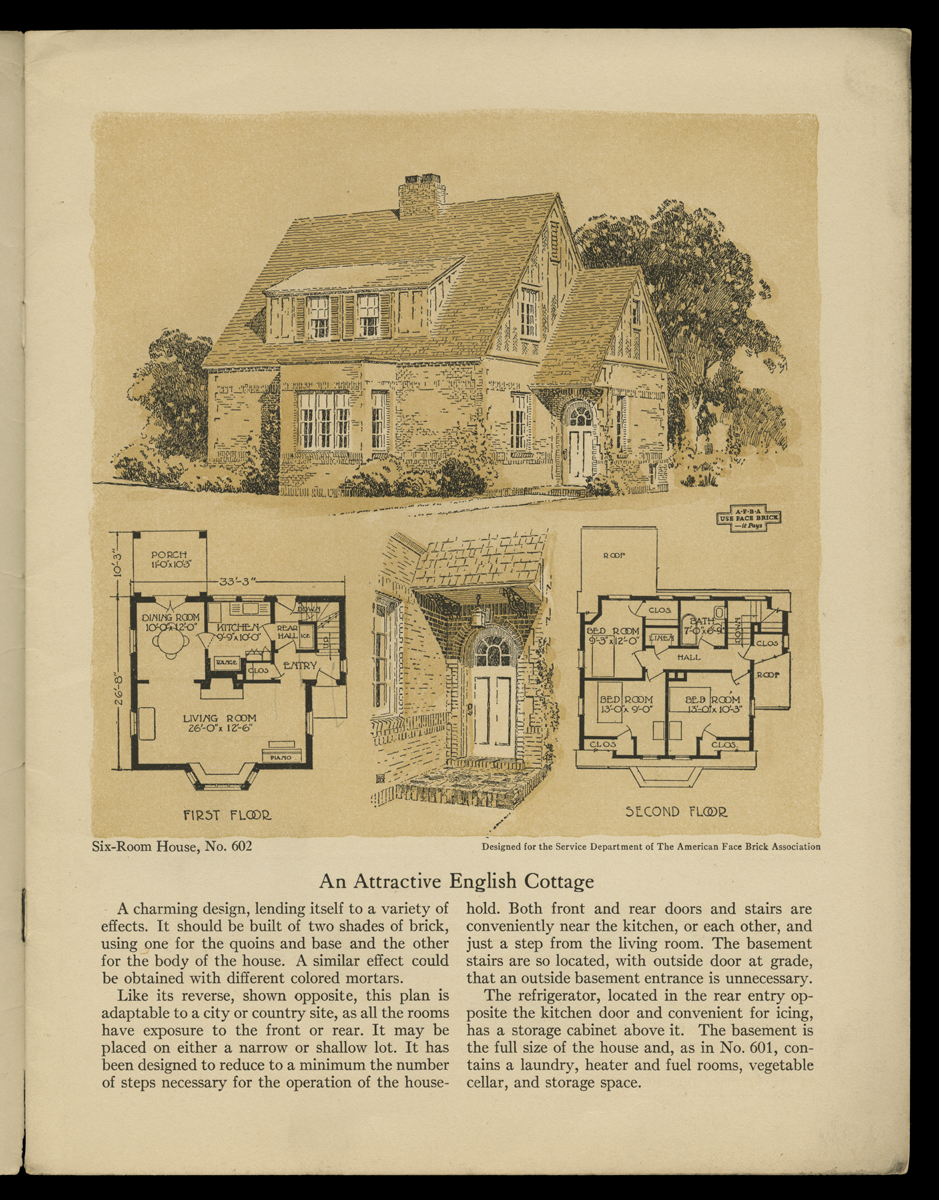 Page with image of house, floor plan, and text