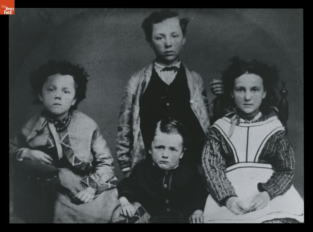 Portrait of Dr. Alonson B. Howard's Children, 1870-1872 Black-and-white image of four children in old-fashioned clothing posing for camera