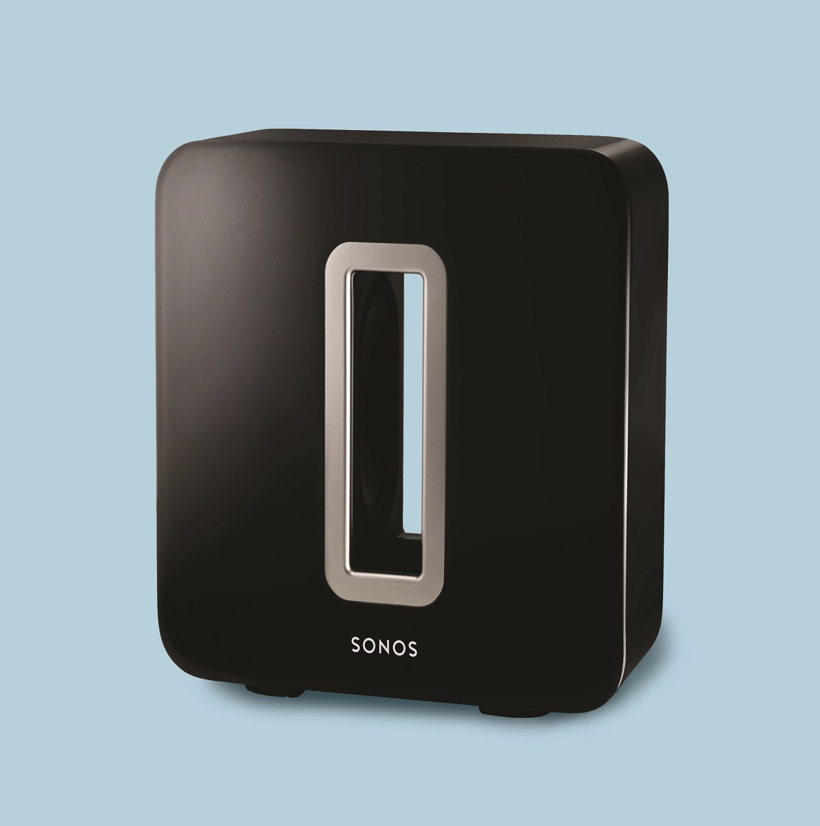 Sonos Square black device with gray-rimmed rectangular cutout in middle