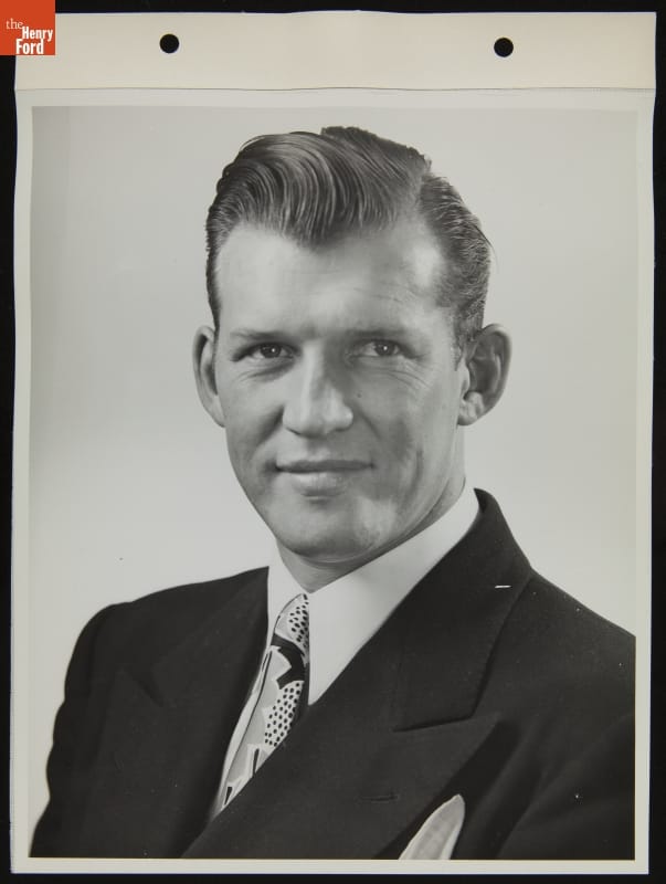 Detroit Red Wings Player and Ford Employee Syd Howe, August 1944 Portrait of man in suit
