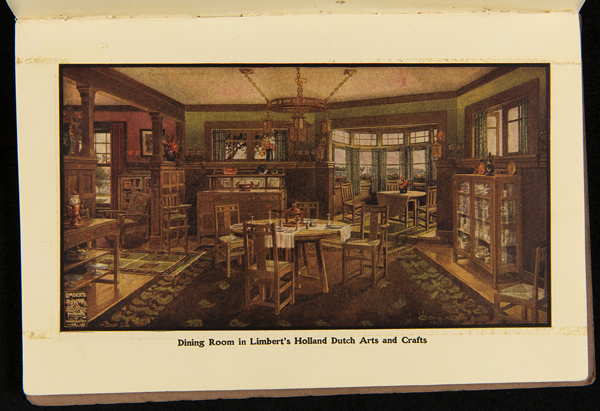 Color illustration of dining room very full of furniture and decorative accessories