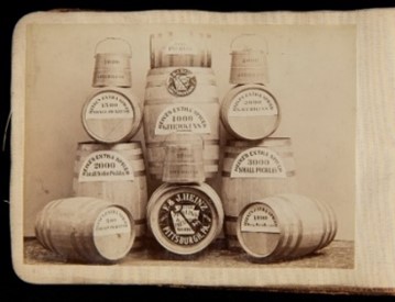 Product Catalogue of F. & J. Heinz Company, circa 1878 / page 10 Arrangement of barrels with text on them