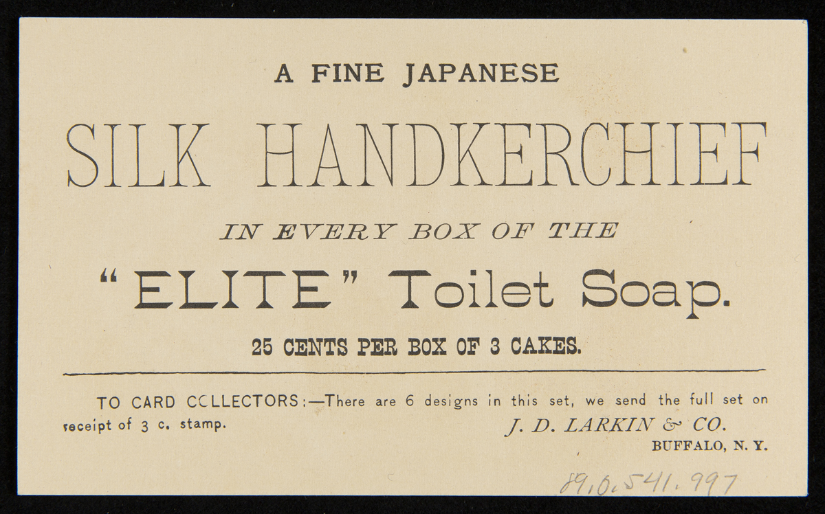 Trade Card for "Elite" Toilet Soap, J.D. Larkin & Co., 1882 (back) Card with text