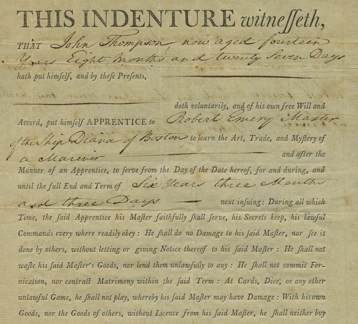 Portion of document with printed and handwritten, cursive text