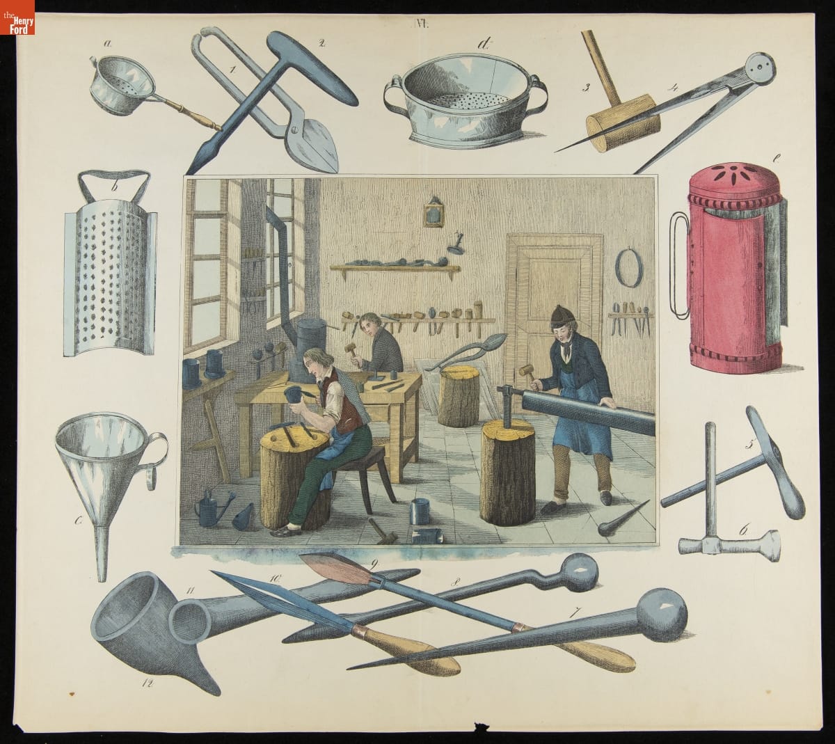 Lithograph, "Tinsmiths," circa 1840