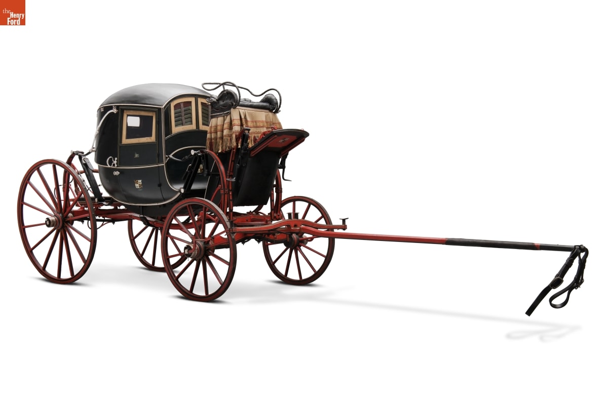 Chariot Made by William Ross for Angelica Campbell, 1792-1802 Rounded black enclosed carriage with red wheels