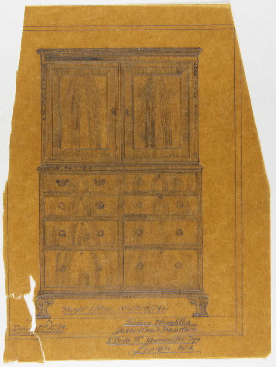 Presentation Drawing of Furniture for Fair Lane Estate, 1922-1924 Yellowed drawing of a chest of drawers
