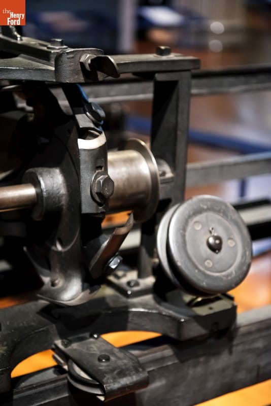 Wood Copying Lathe, circa 1865 / mechanism Close-up shot of black machinery mechanism