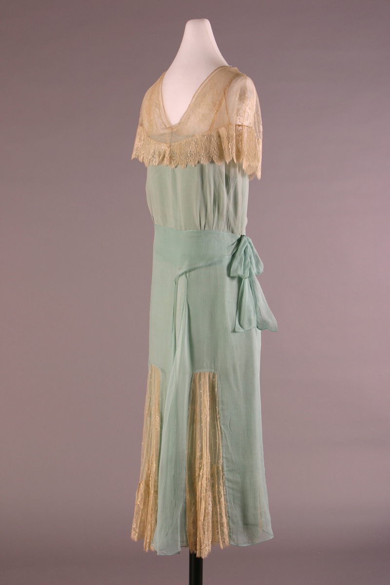 Summer Dress, Worn by Elizabeth Parke Firestone, 1929 Pale blue dress with beige lace and skirt gores