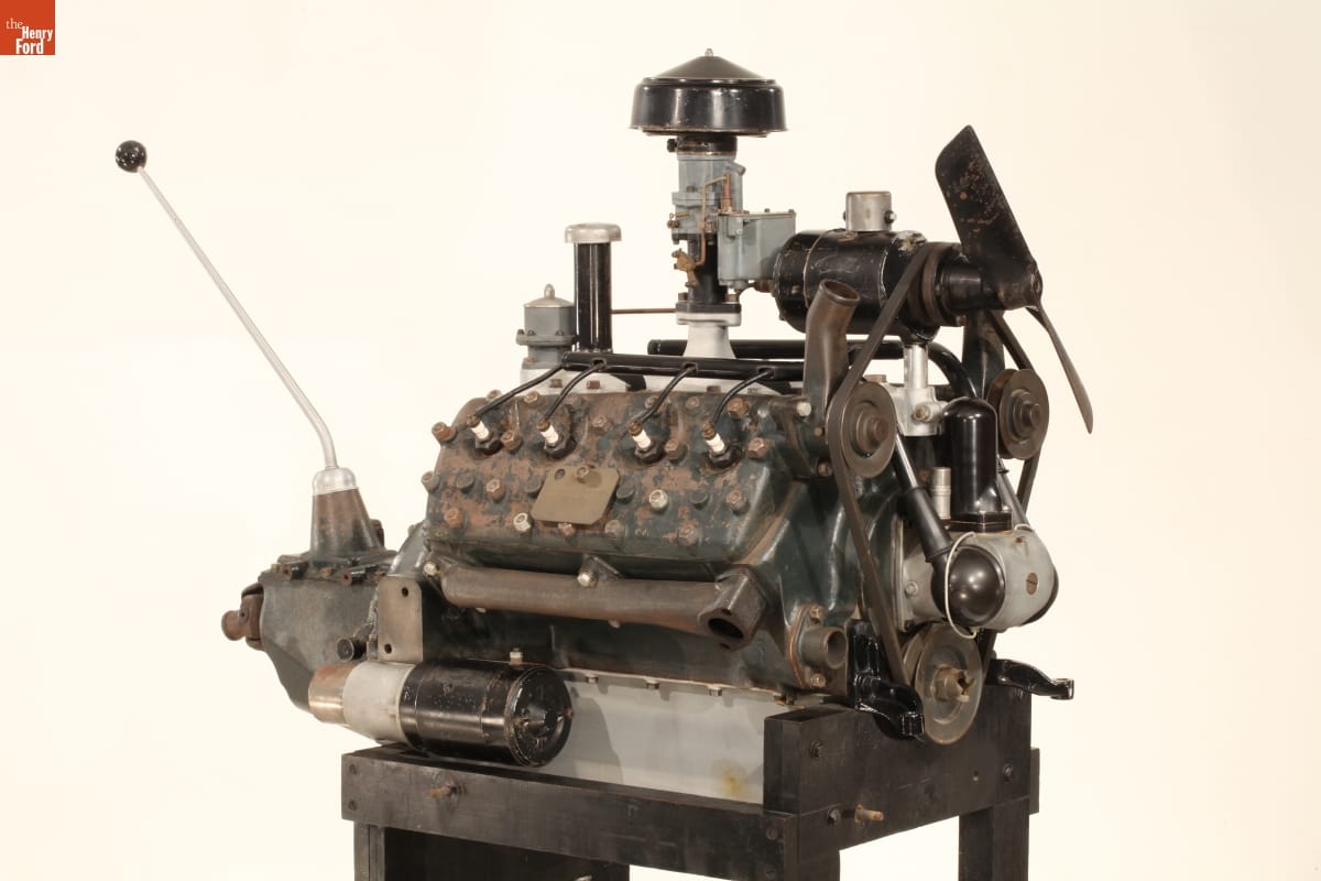 1932 Ford V-8 Engine, No. 1 Engine mounted on stand