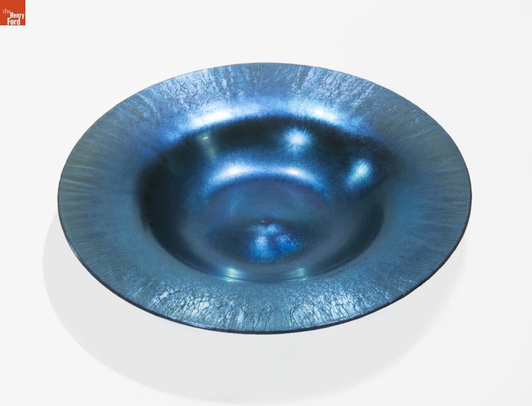 Aurene Plate, 1920-1929 Dark blue iridescent dish with wide rim and shallow depression in center