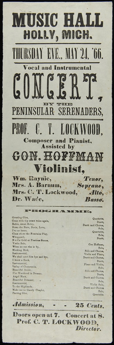 Paper concert program containing text