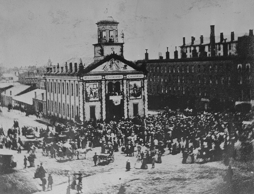 THF623873 Detroit's Original City Hall Building with Market Sheds Behind, 1861-1871