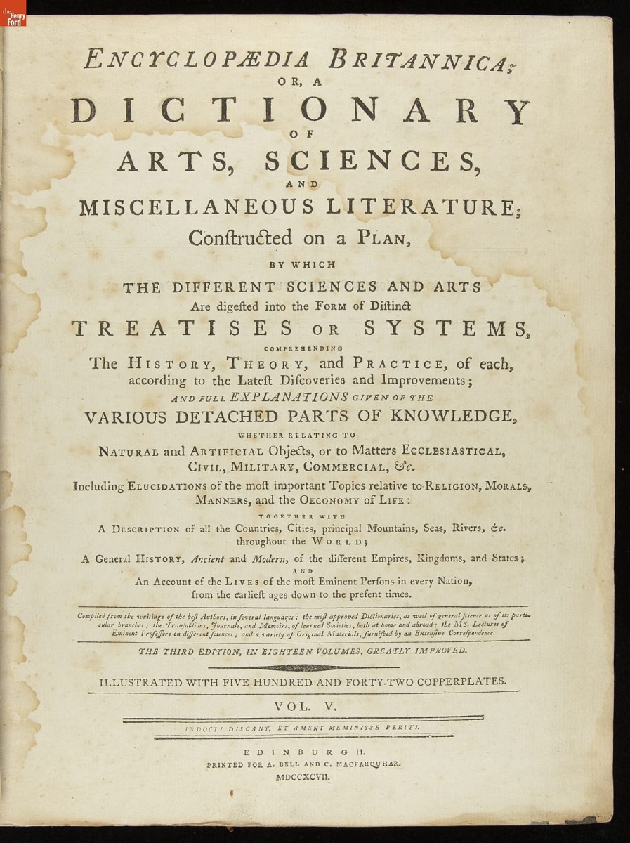 Encylopedia Britannica: Or a Dictionary of Arts, Sciences, and Miscellaneous Literature, Volume 5, 1797 Page with text
