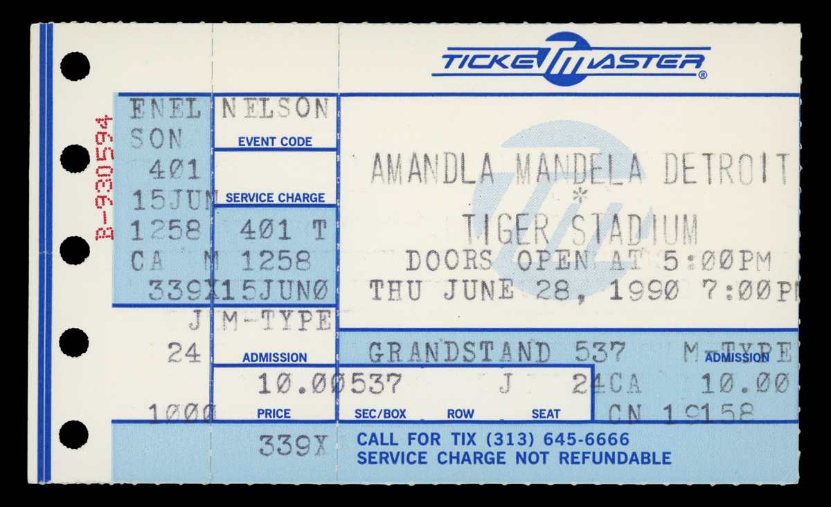 Ticket for the Mandela Rally at Tigers Stadium Ticket for the Nelson Mandela Rally at Tiger Stadium, June 28, 1990