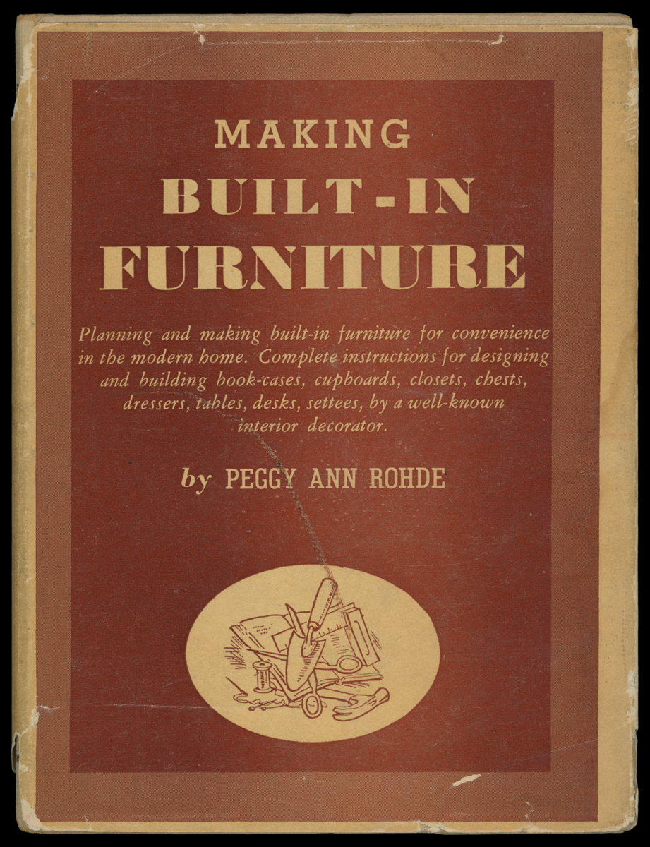 Brown book cover with text and line drawing of tools and books