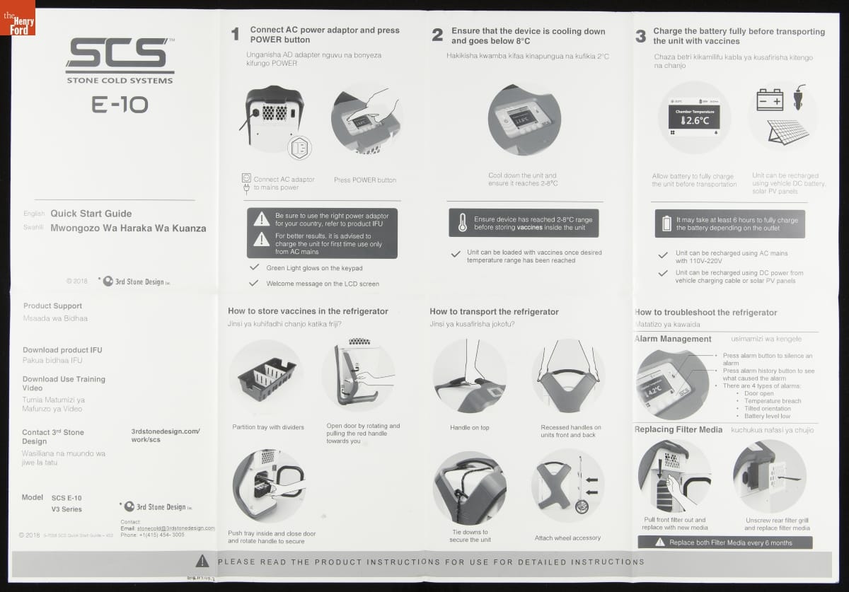 Stone Cold Systems Ice-Less Vaccine Refrigerator, 2018 / Quick Start Guide Page with illustrations and text