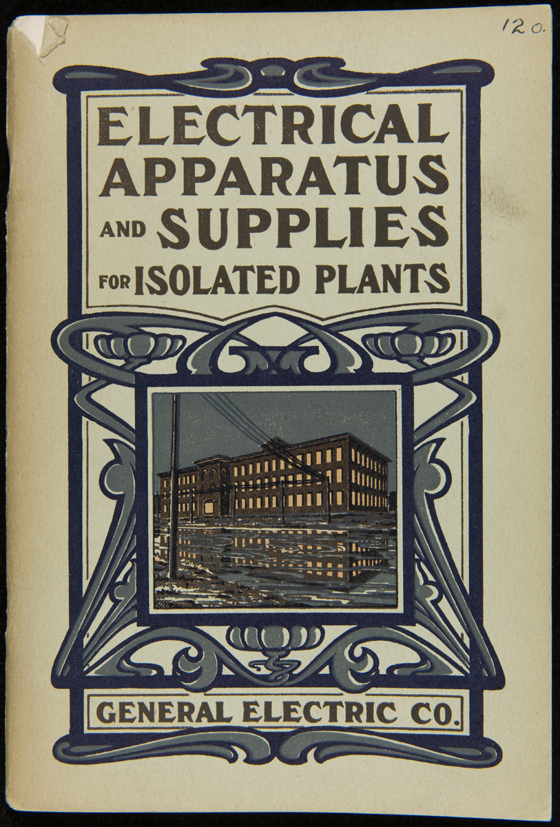 "Electrical Apparatus and Supplies for Isolated Plants," June 2, 1902 Cover with image of building, elaborate decorative pattern, and text