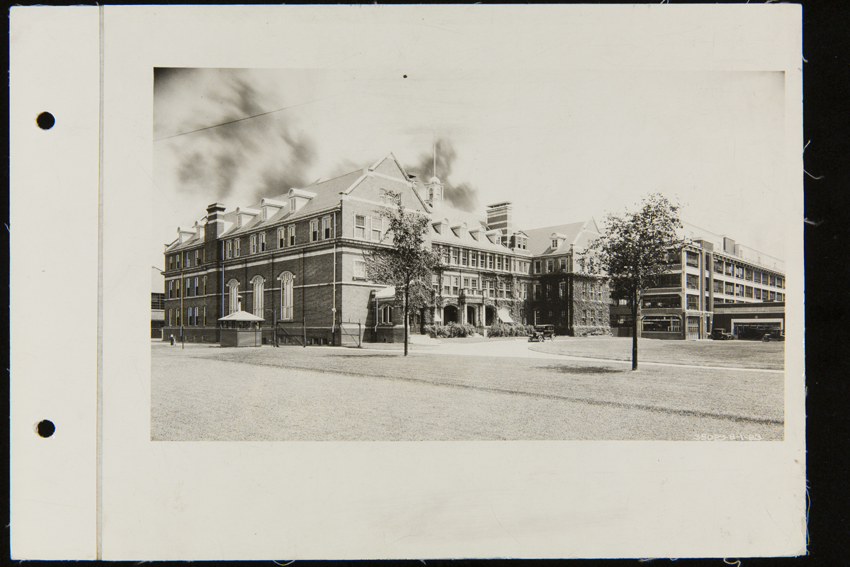 Henry Ford Trade School Building, August 1, 1923 Large, multi-story brick building with many windows