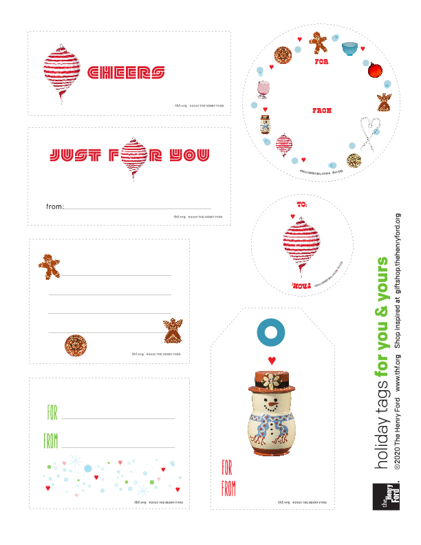 Print-at-Home Holiday Gift Tags from The Henry Ford Holiday gift tags in a variety of shapes and styles