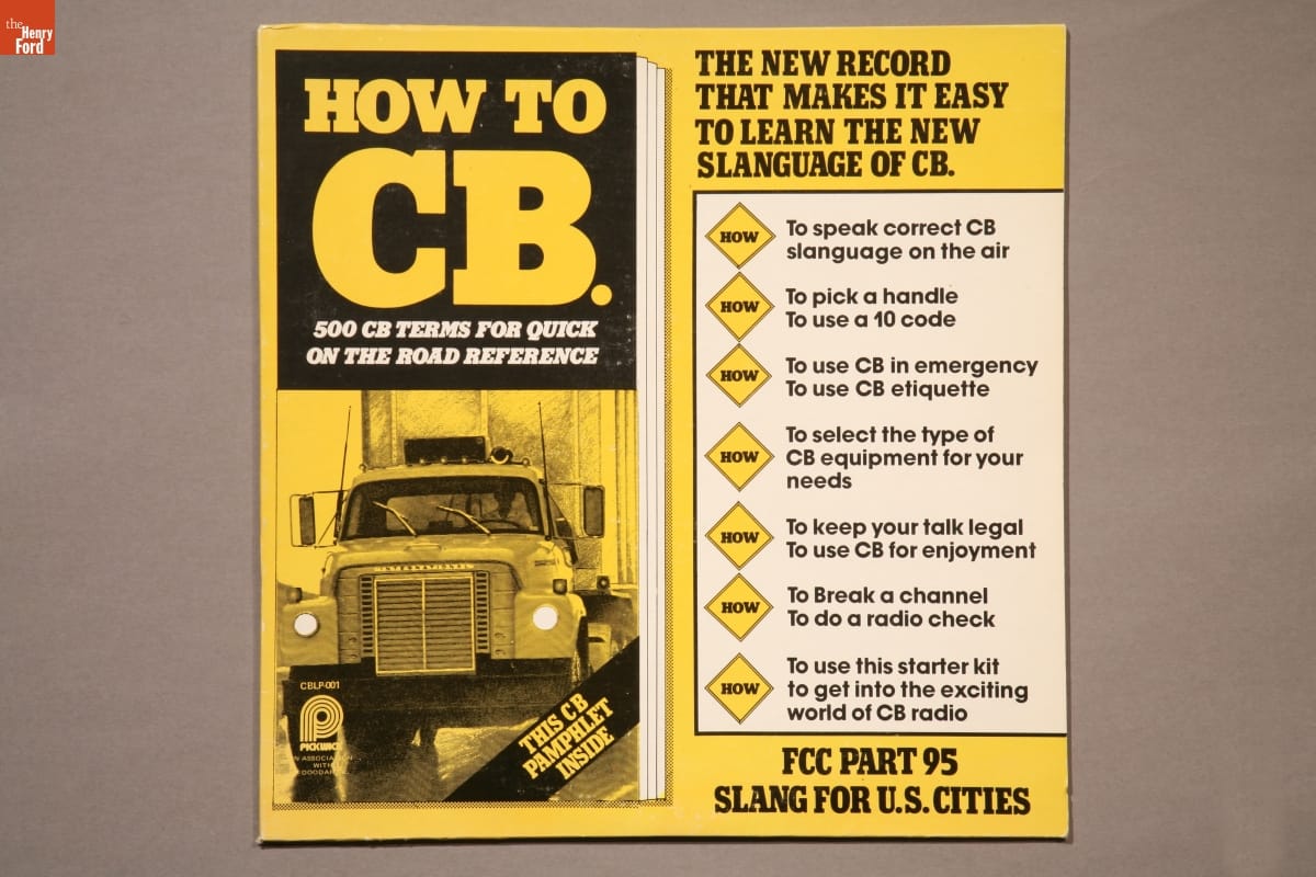 Record Album, "How to CB," 1976 Yellow record cover with text and image of front of large truck