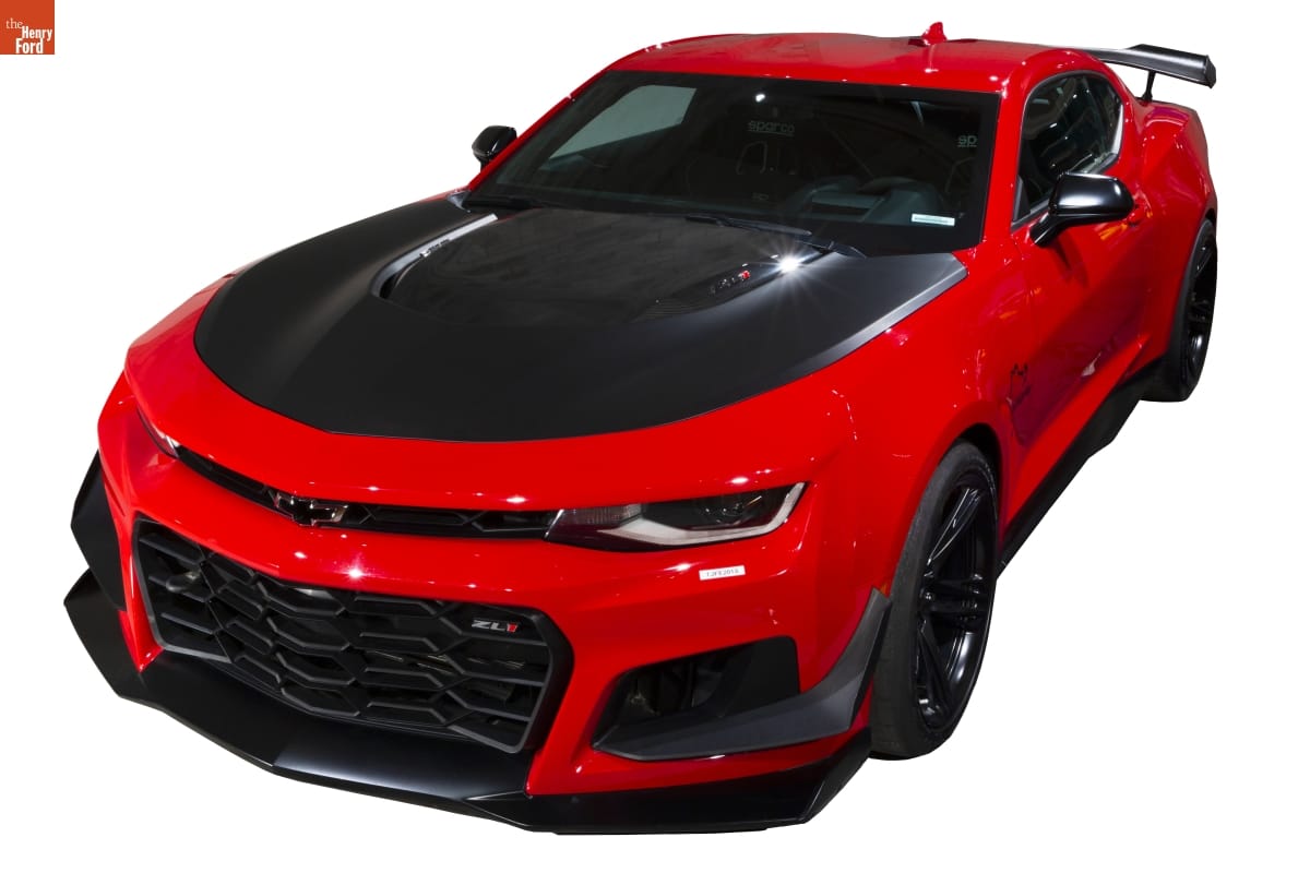 2018 Chevrolet Camaro ZL1 1LE. On Loan from General Motors Heritage Center. Red sportscar with black hood