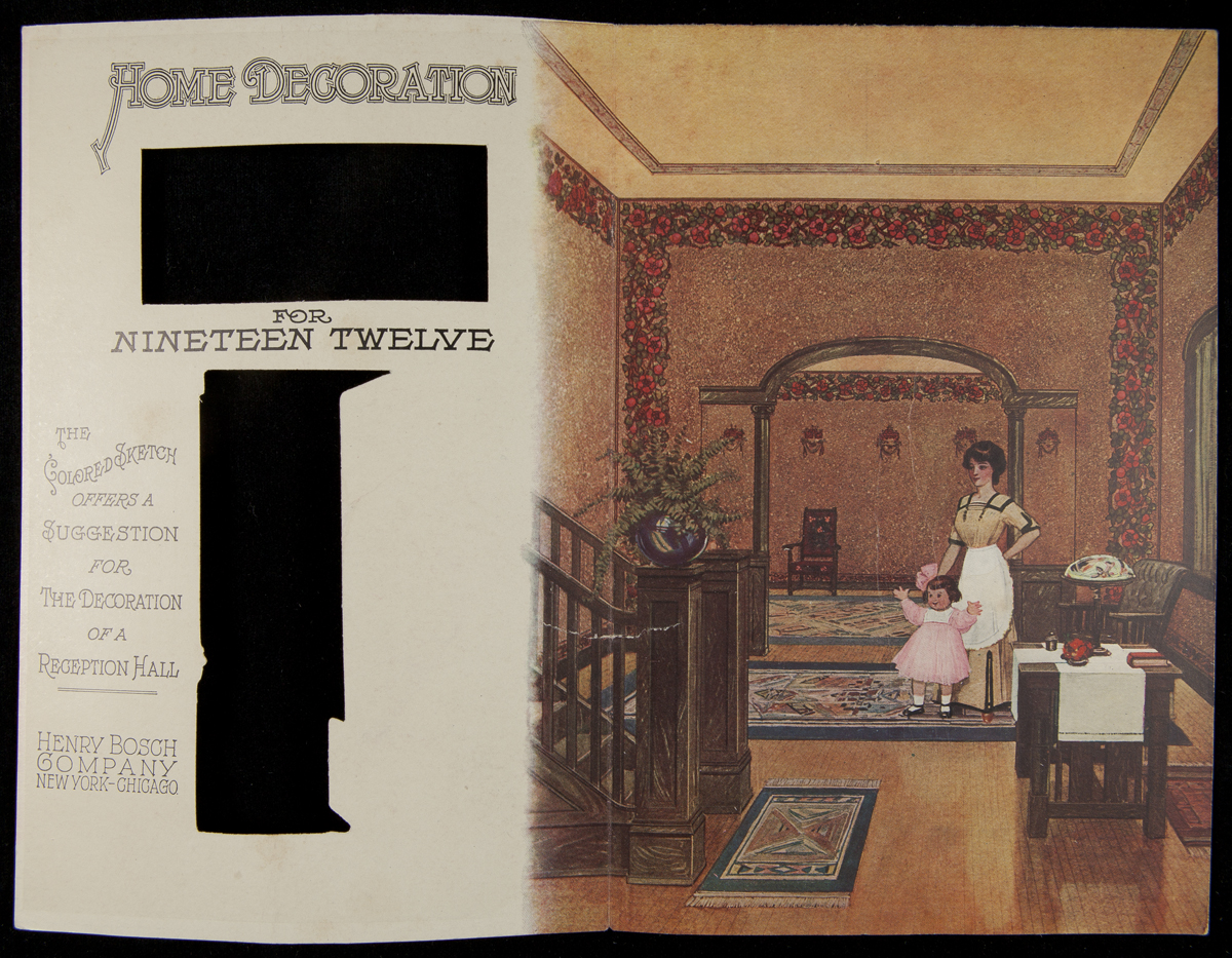 Woman and little girl at open door of house, as man outside raises his hat