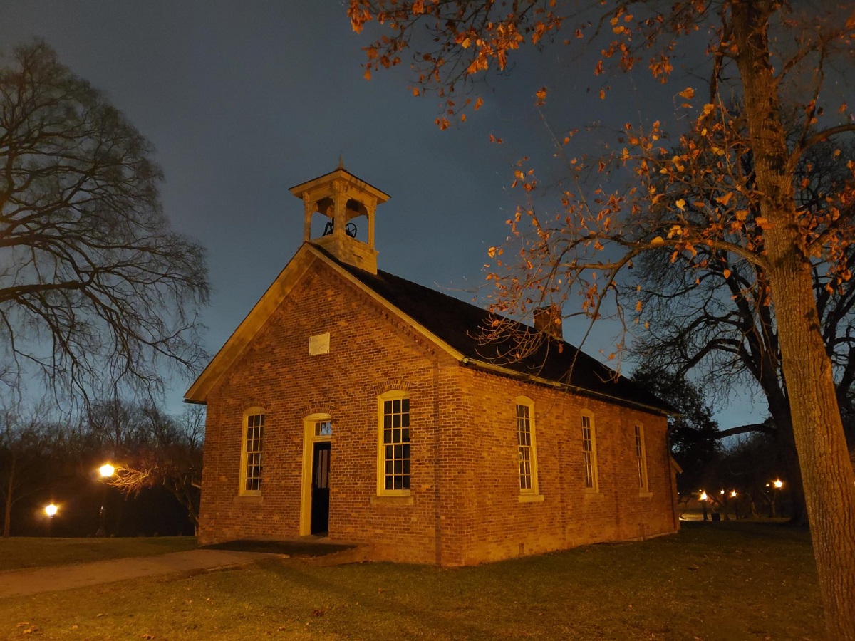 Scotch Settlement School in Greenfield Village Small red brick building with bell tower