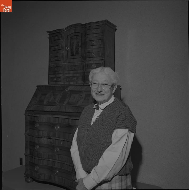 Donor Ruth Adler Schnee with Secretary Desk at Henry Ford Museum