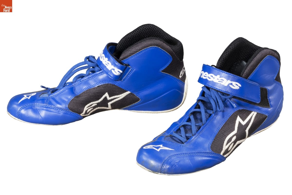 Racing Shoes Worn by Armani Williams while Competing in the ARCA Truck Pro Series, circa 2016 Blue sneakers with blue laces and a black patch containing an extended letter "A" and a star on the outside