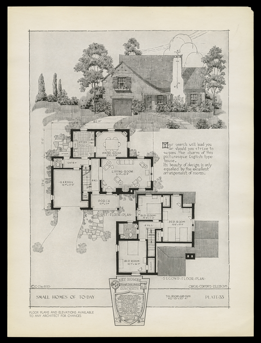 Page with image of house, floor plan, and text