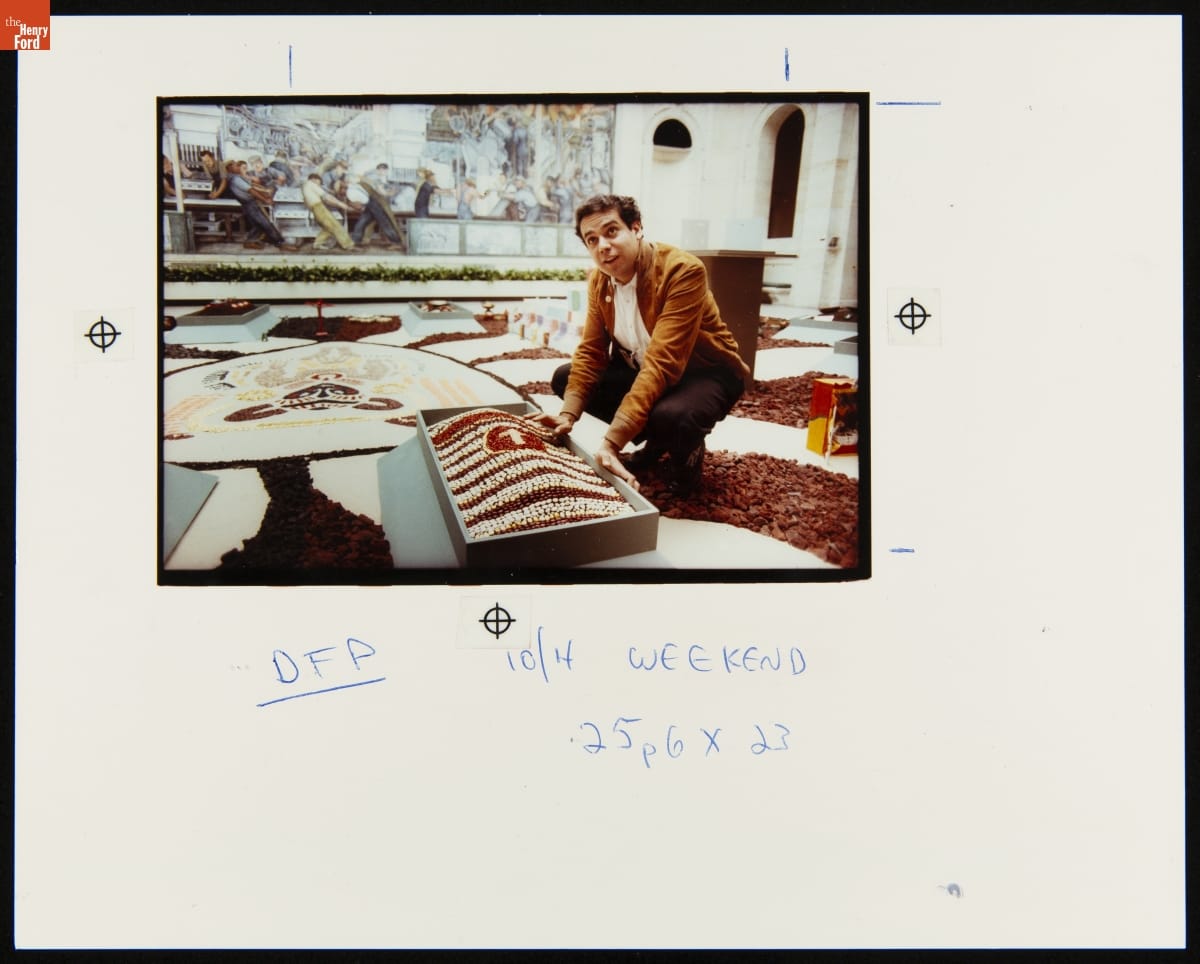 thf627436 Juan Coronel Rivera, Grandson of Diego Rivera, Works on His "Day of the Dead" Exhibit in the Detroit Institute of Arts, 1991