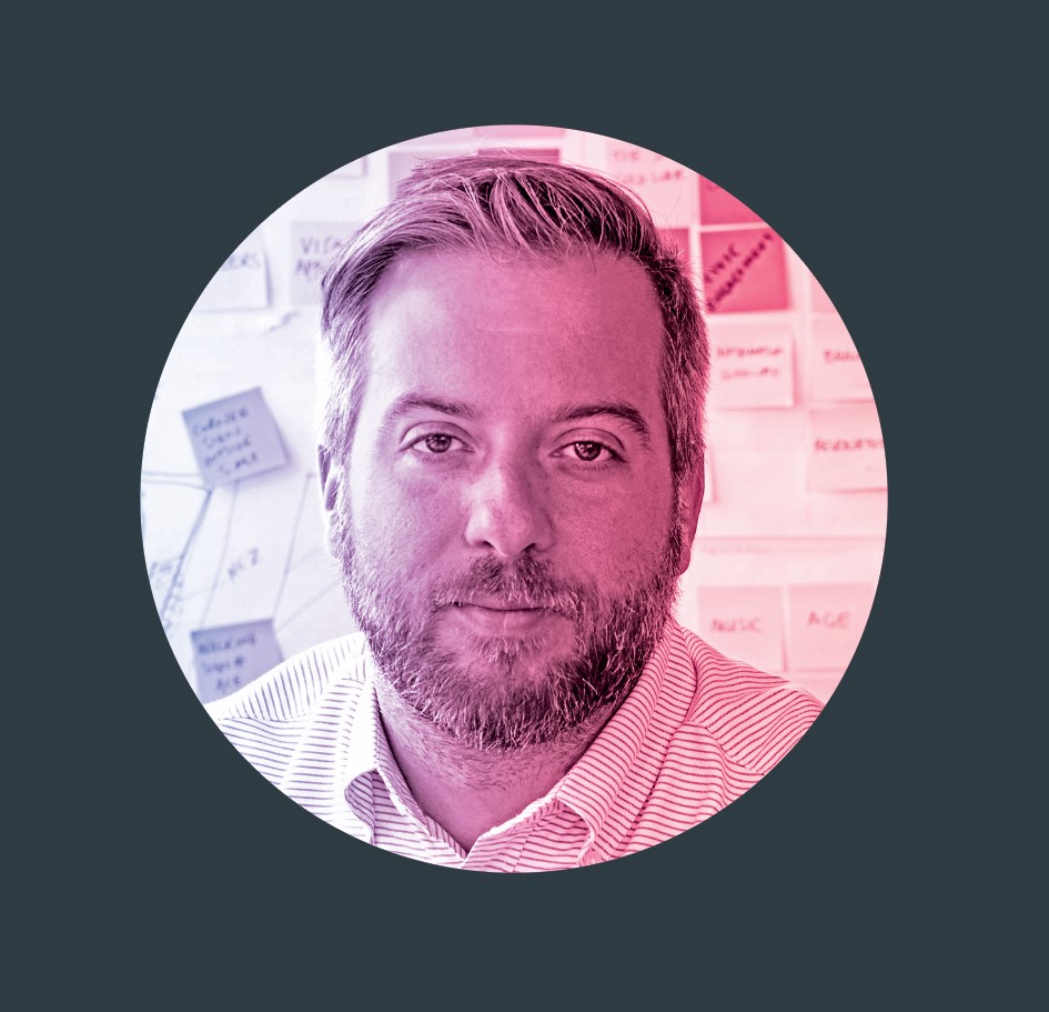 Chris Livaudais Circular portrait of man's head and shoulders in dark frame