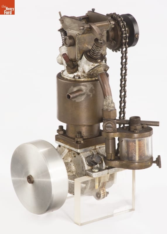 Overhead Valve Engine, Built by B.B. Korn for a High School Shop Project, circa 1920 Engine with chain and brass, silver, and gold parts
