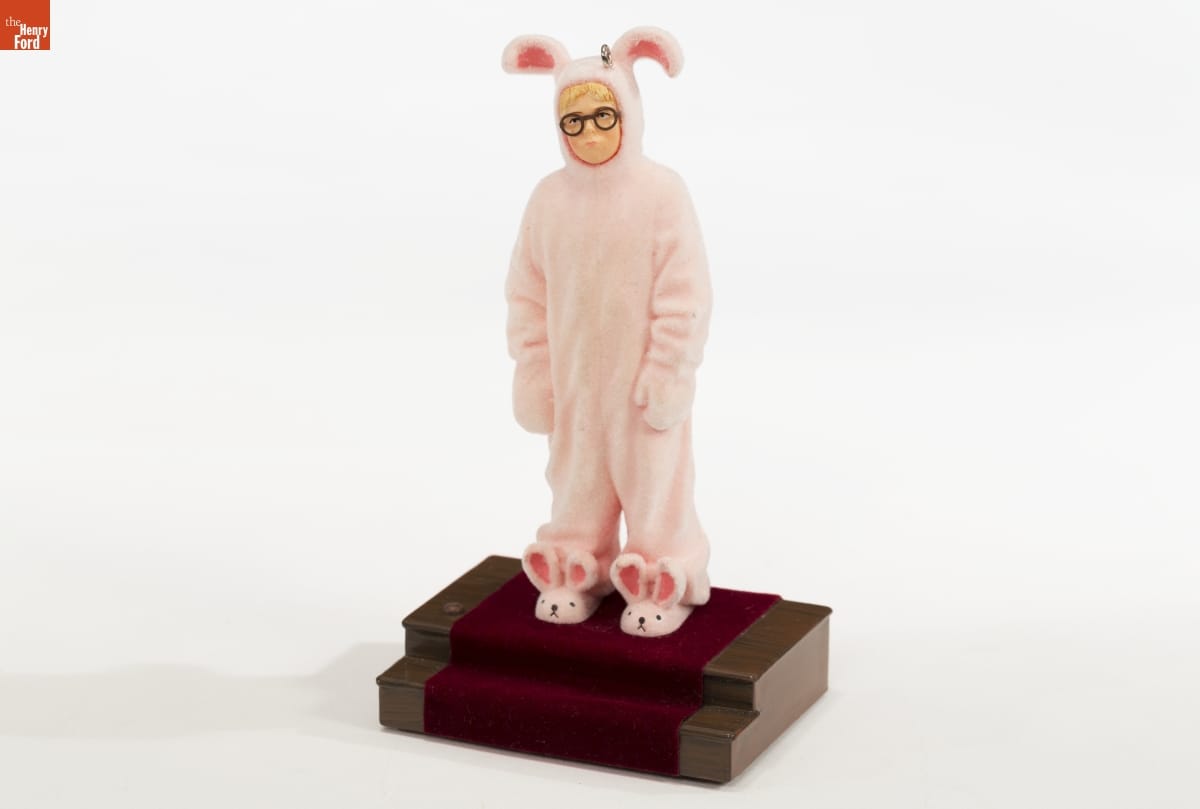 Hallmark "Ralphie's Pink Nightmare" Christmas Ornament, 2009 Christmas ornament depicting a boy wearing glasses in a pink full-body bunny suit