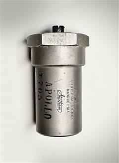 Apollo pressure transducer Silver cylinder with hexagonal shape on top and writing on body