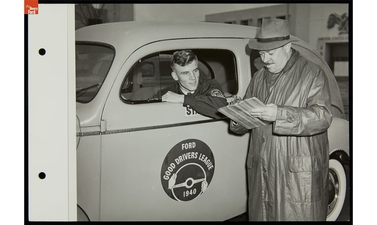 Young Man Taking Driver's Test, Ford Good Drivers League, Ford Exposition, New York World's Fair, 1940. / THF216125