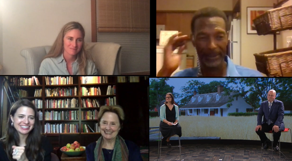 Screenshot with 1-2 video chat participants in each of four quadrants