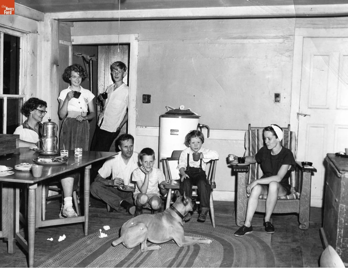 The Hetzel family visiting the Kelley family, Bear Swamp Road, Andover, Connecticut, 1953. THF723667.