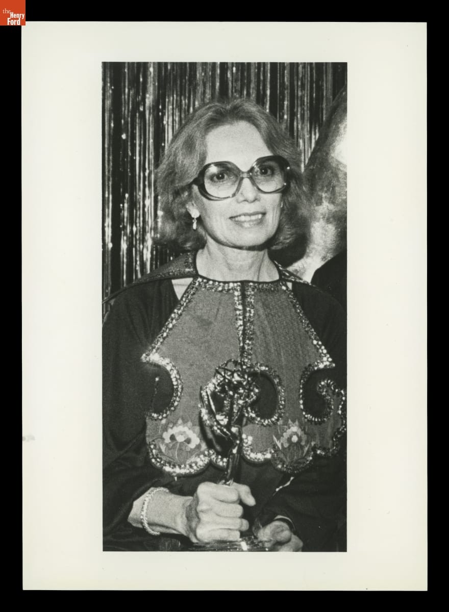 Lillian Schwartz receiving an Emmy Award for Outstanding Visual Craft for her MoMA PSA, 1985.