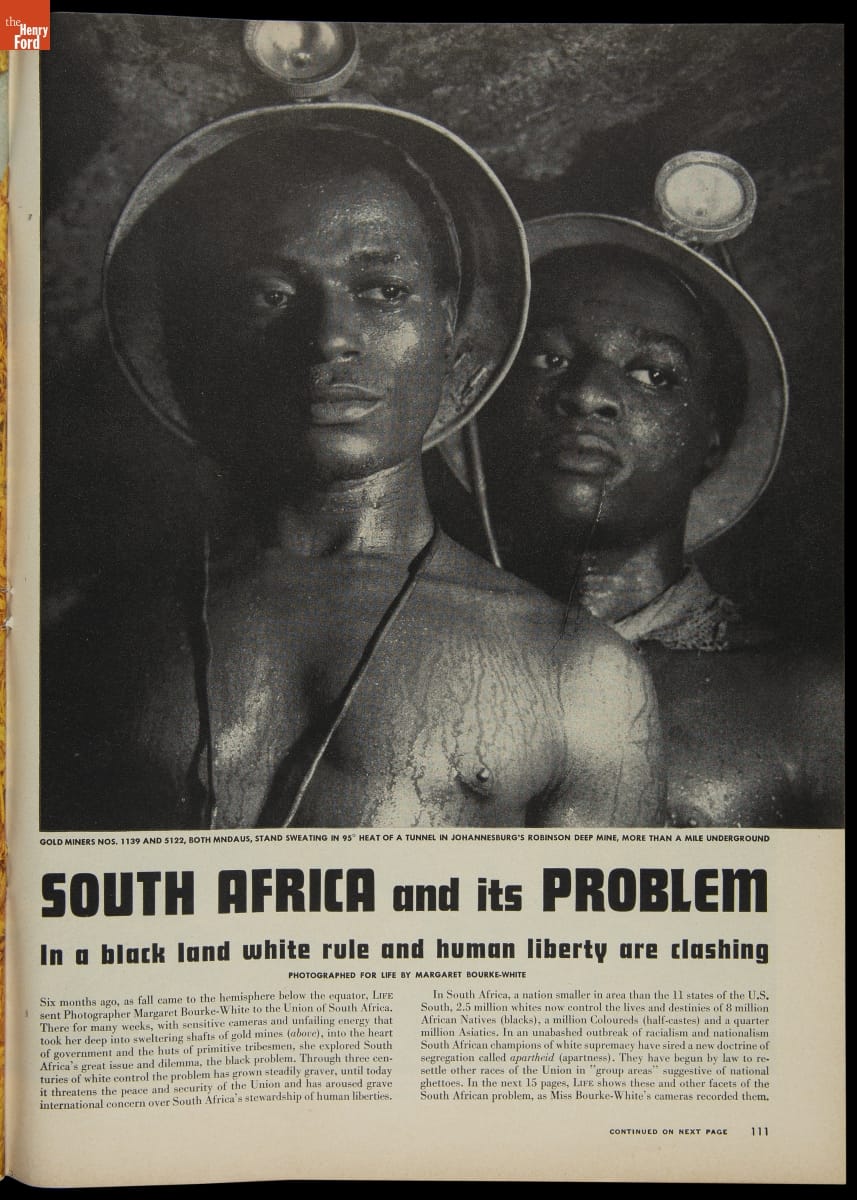 The opening photograph of Bourke-White's second South African photo essay, appearing in the September 18, 1950, issue of Life magazine.