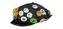 Motorcycle Cap with Buttons Commemorating LGBTQ+ Events and Places, 1969-1971